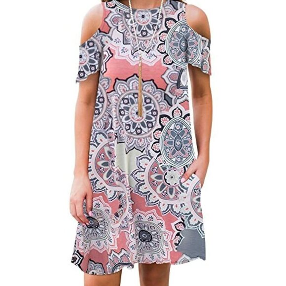 ZRMY Women Floral Print Cold Shoulder Casual Dress Loose Top Pockets Size Large - Picture 3 of 5